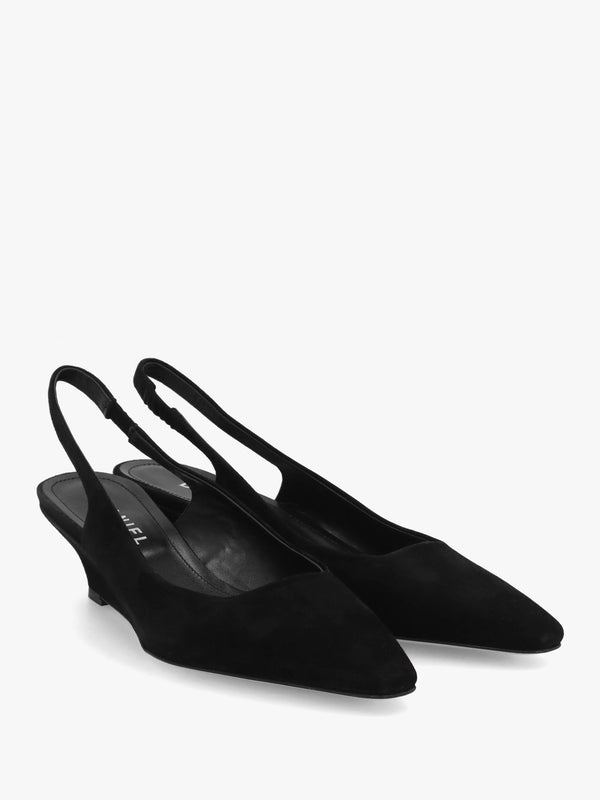 Nerys Black Suede Low Wedge Sling Backs