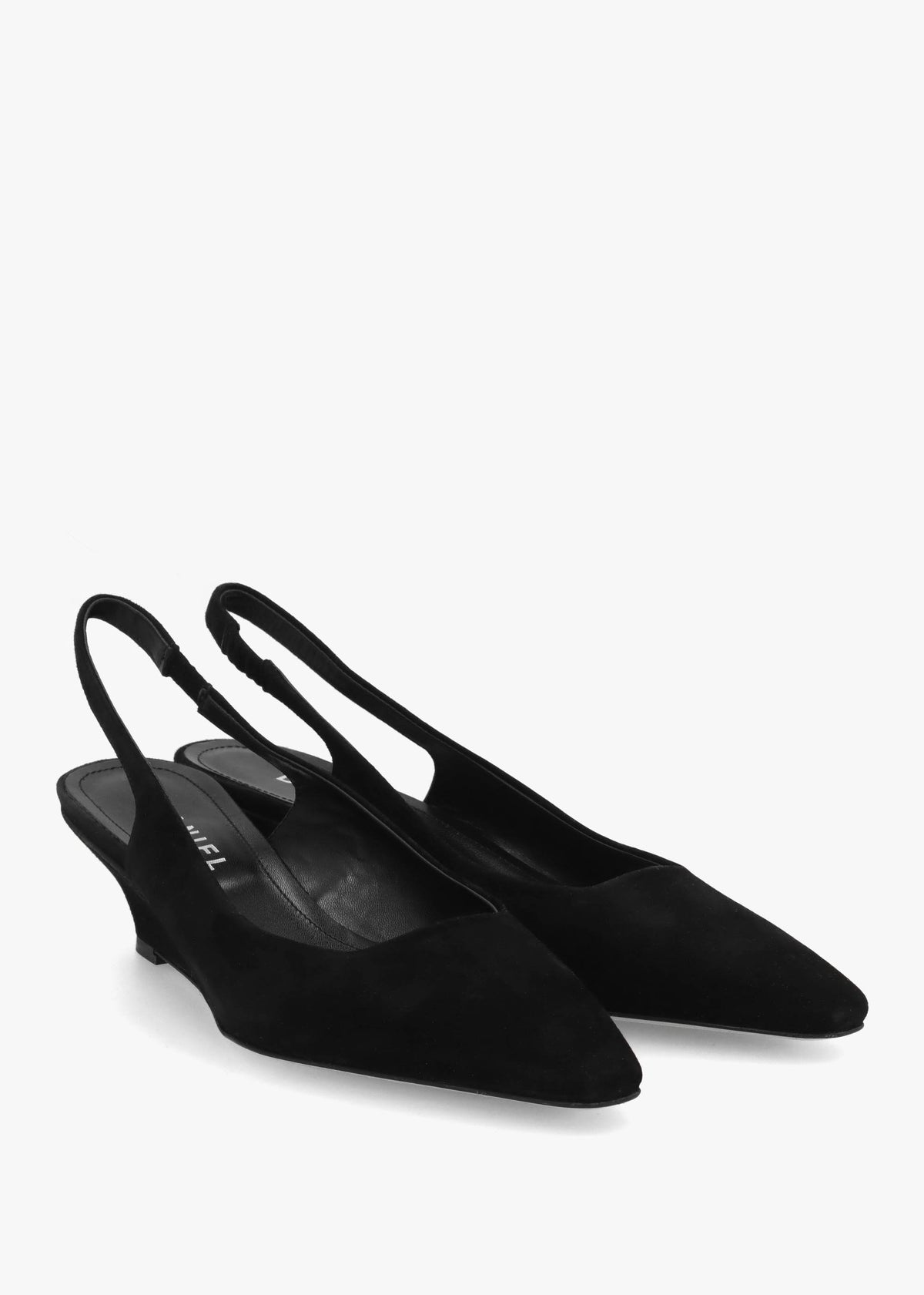 Nerys Black Suede Low Wedge Sling Backs