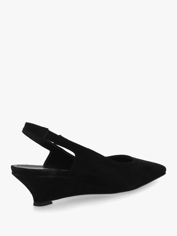 Nerys Black Suede Low Wedge Sling Backs