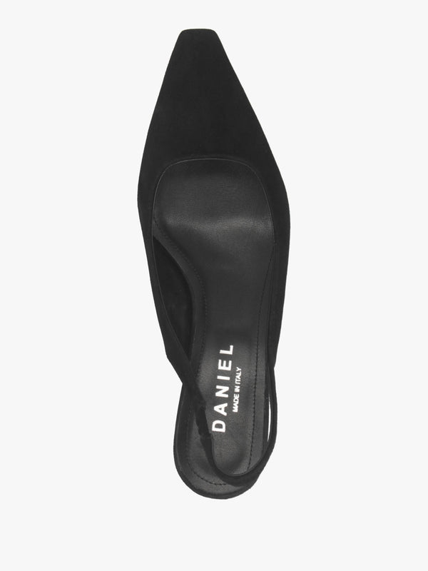 Nerys Black Suede Low Wedge Sling Backs