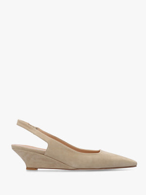 Nerys Beige Suede Low Wedge Sling Backs