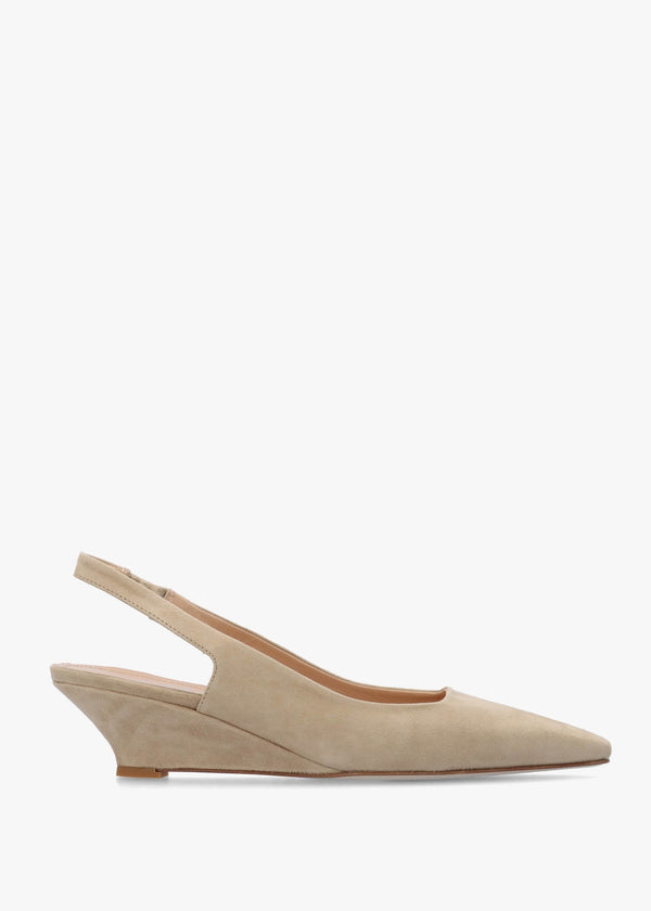 Nerys Beige Suede Low Wedge Sling Backs