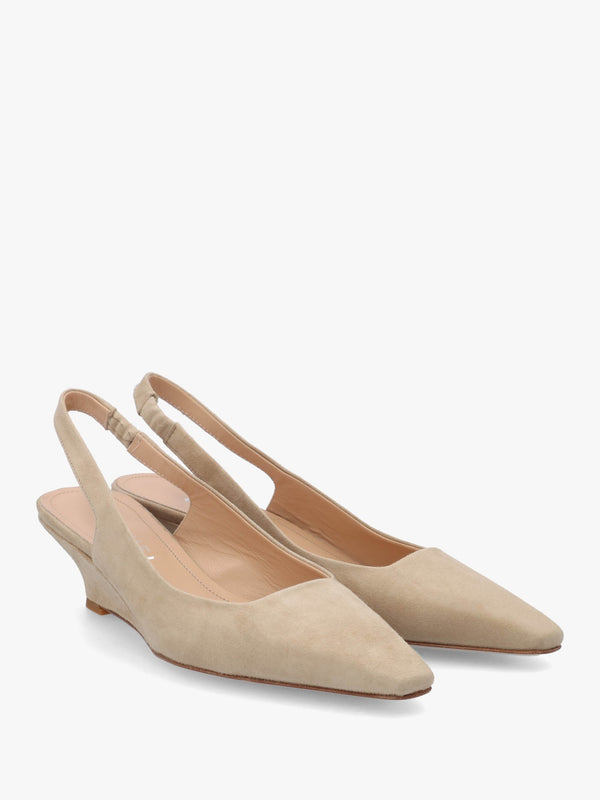 Nerys Beige Suede Low Wedge Sling Backs