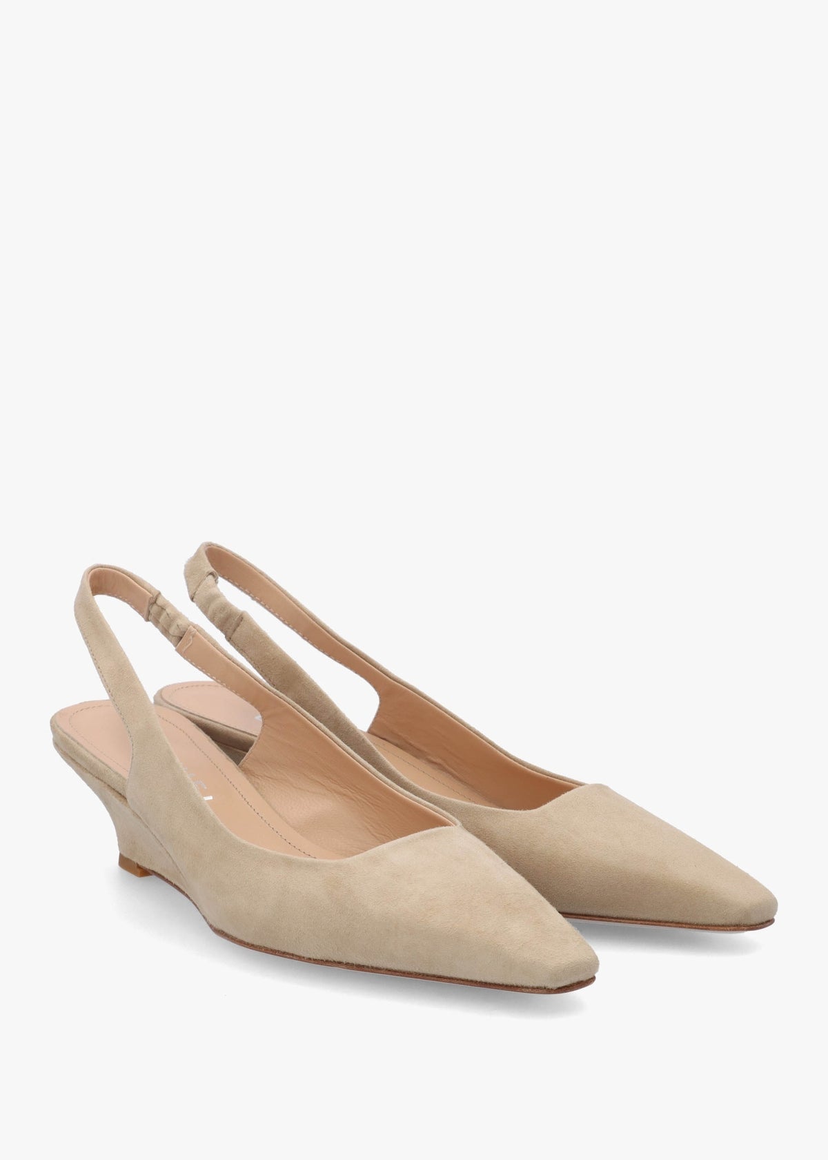 Nerys Beige Suede Low Wedge Sling Backs