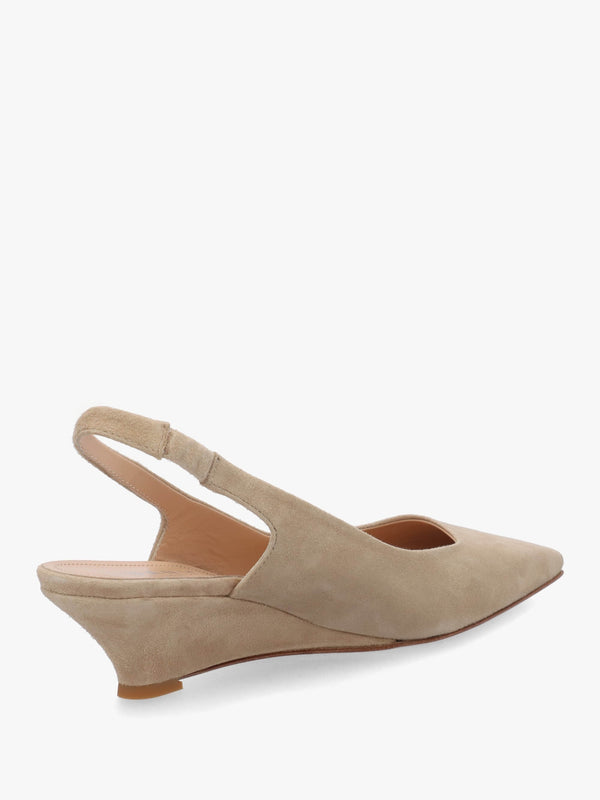 Nerys Beige Suede Low Wedge Sling Backs