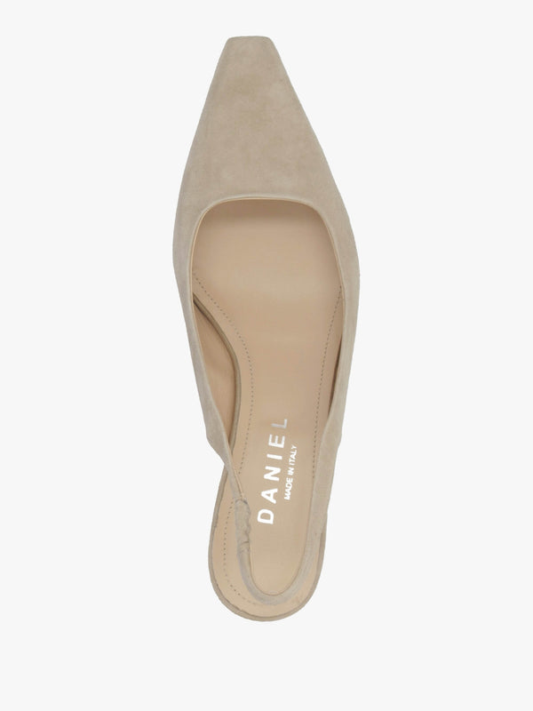 Nerys Beige Suede Low Wedge Sling Backs
