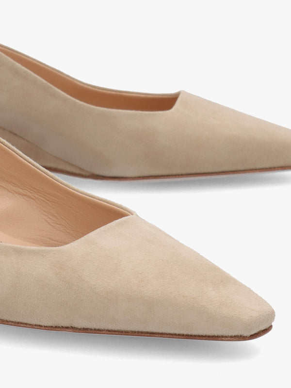 Nerys Beige Suede Low Wedge Sling Backs