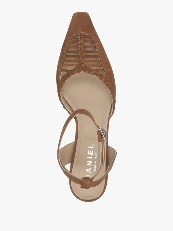 Nelia Tan Suede Plaited Cage Kitten Heel Ankle Strap Court Shoes