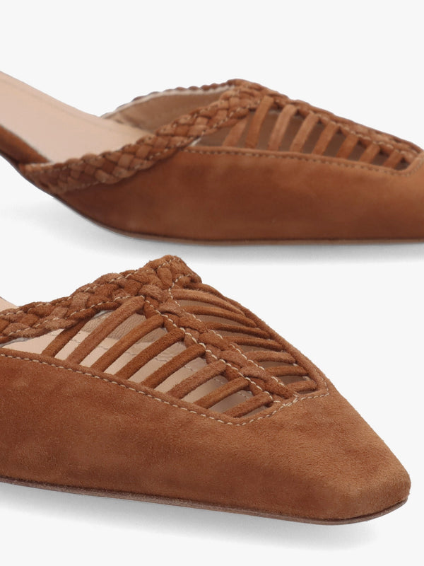 Nelia Tan Suede Plaited Cage Kitten Heel Ankle Strap Court Shoes