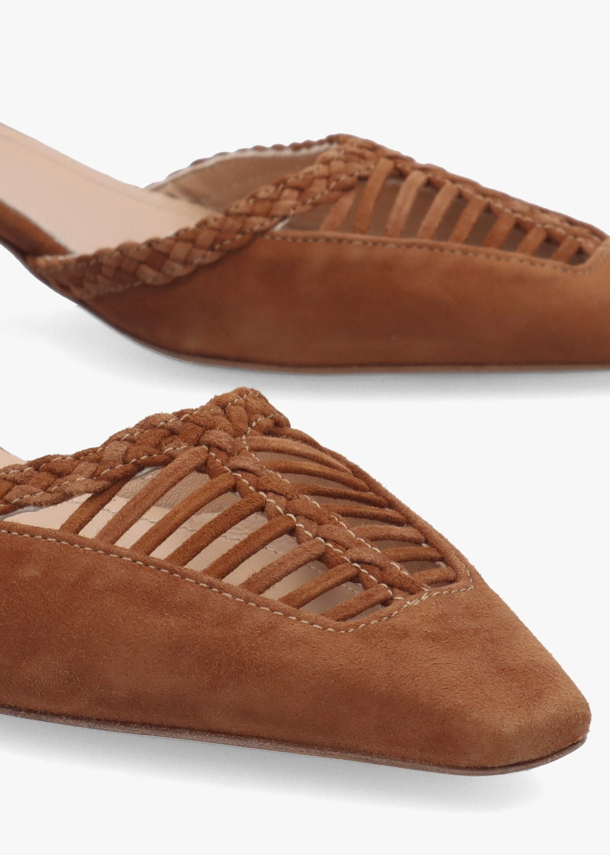 Nelia Tan Suede Plaited Cage Kitten Heel Ankle Strap Court Shoes