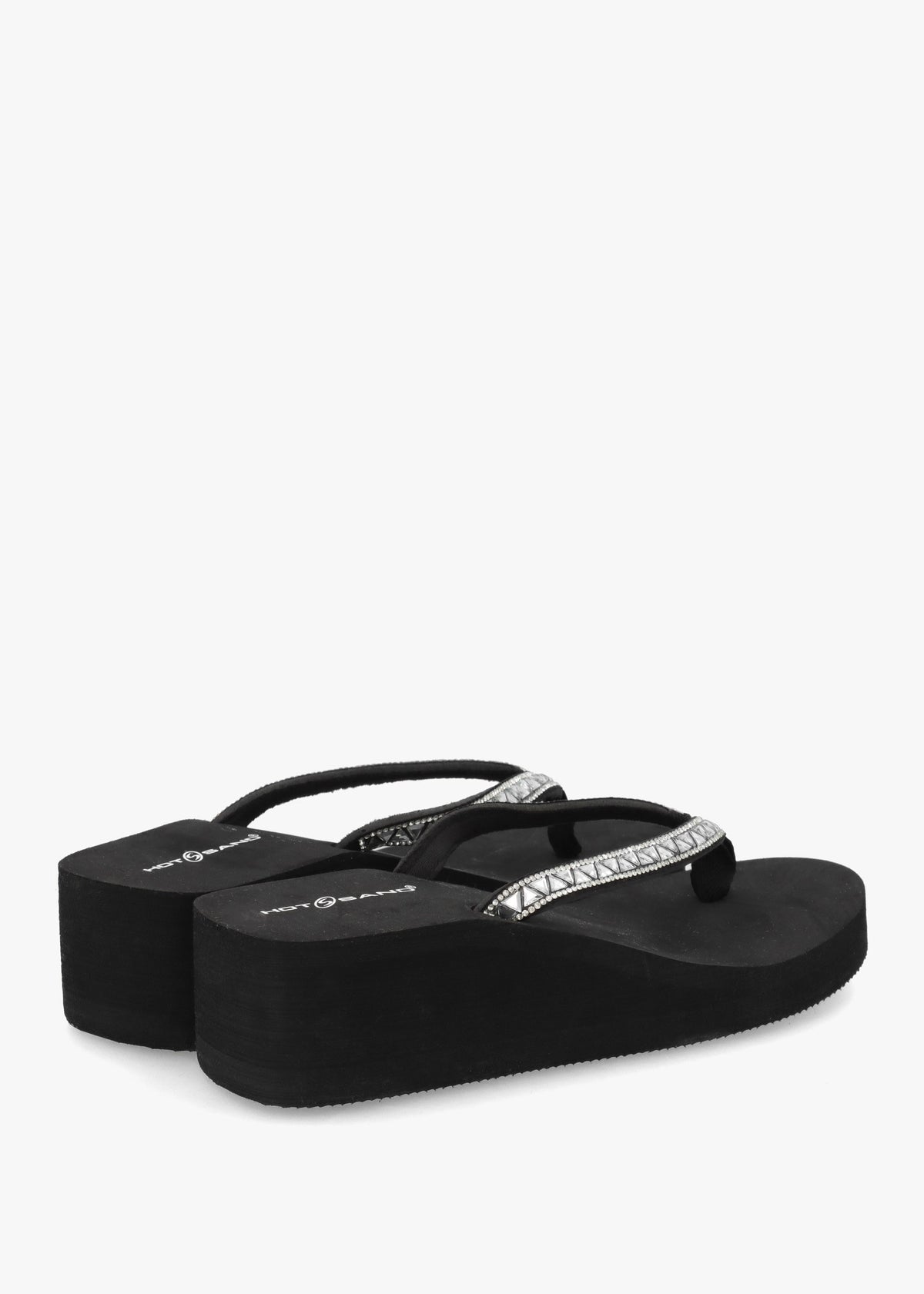 Black Embellished Toe Post Wedge Flip Flops