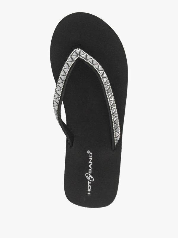 Black Embellished Toe Post Wedge Flip Flops
