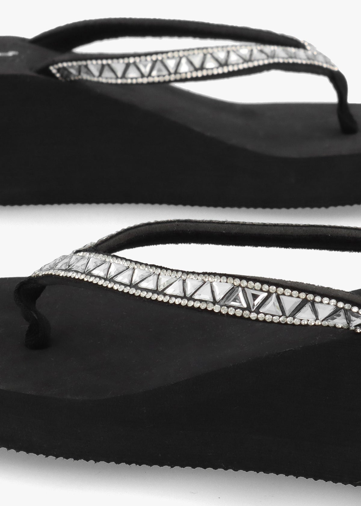 Black Embellished Toe Post Wedge Flip Flops