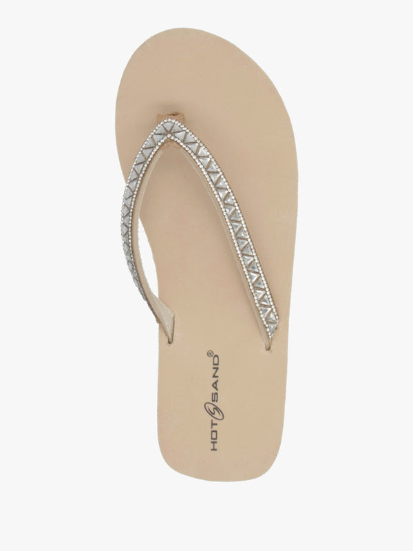 Beige Embellished Toe Post Wedge Flip Flops