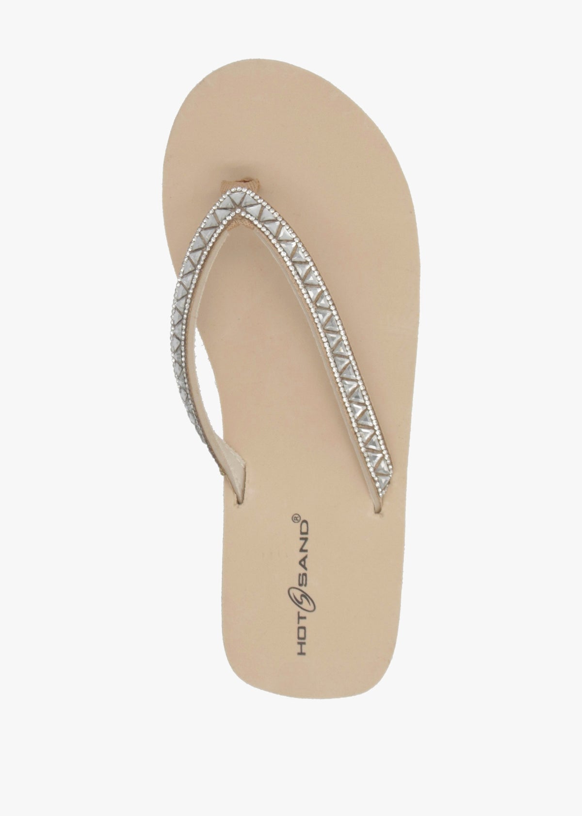 Beige Embellished Toe Post Wedge Flip Flops