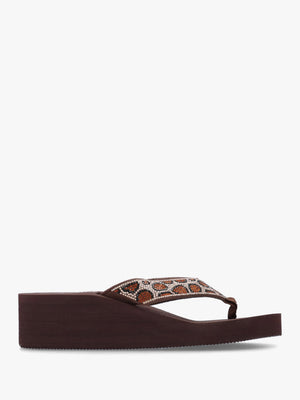 Brown Diamante Leopard Toe Post Wedge Flip Flops