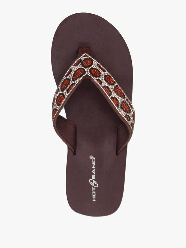 Brown Diamante Leopard Toe Post Wedge Flip Flops