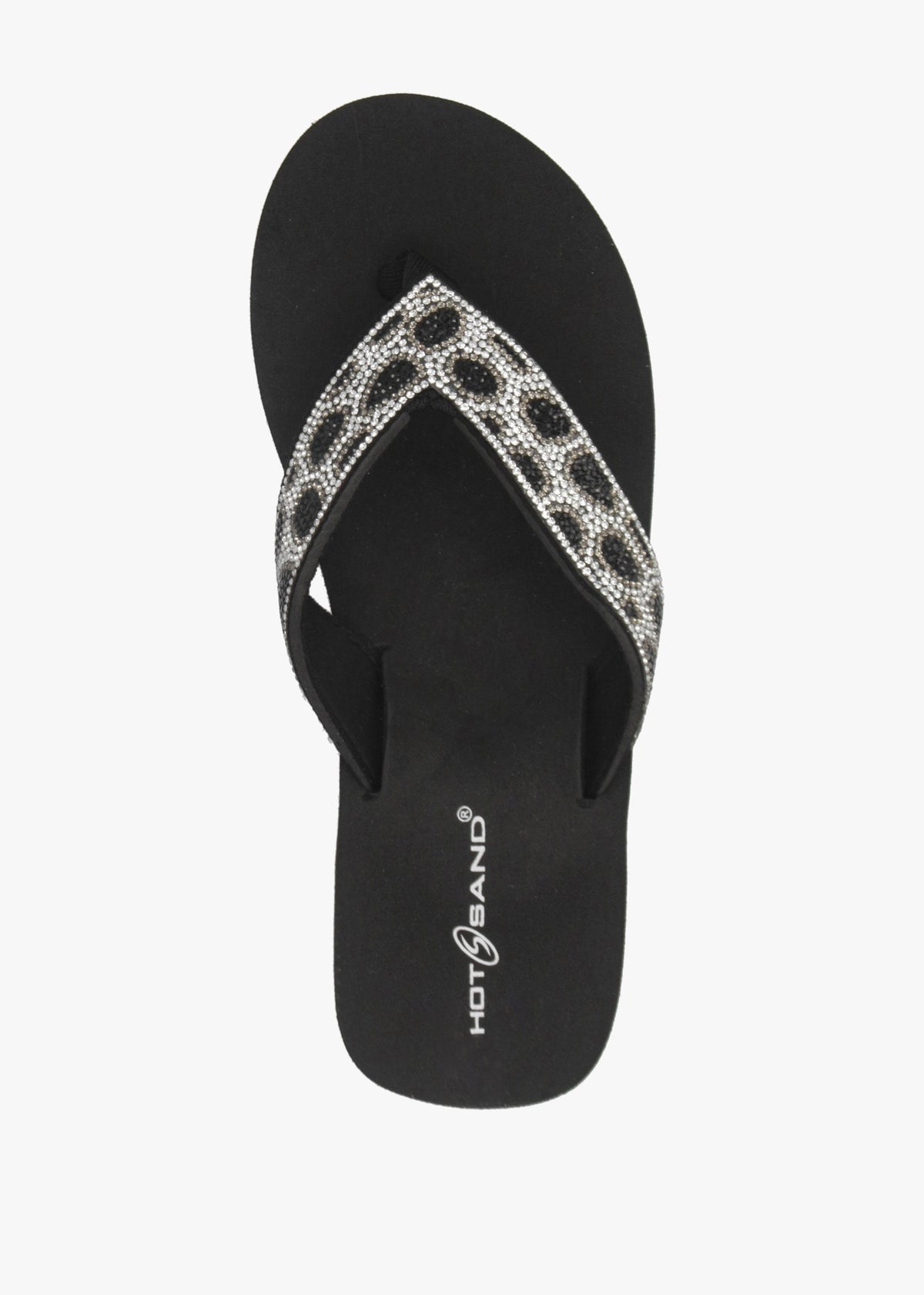 Black Diamante Leopard Toe Post Wedge Flip Flops