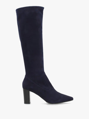 Navy Suede Block Heel Knee Boots