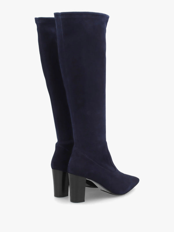 Navy Suede Block Heel Knee Boots