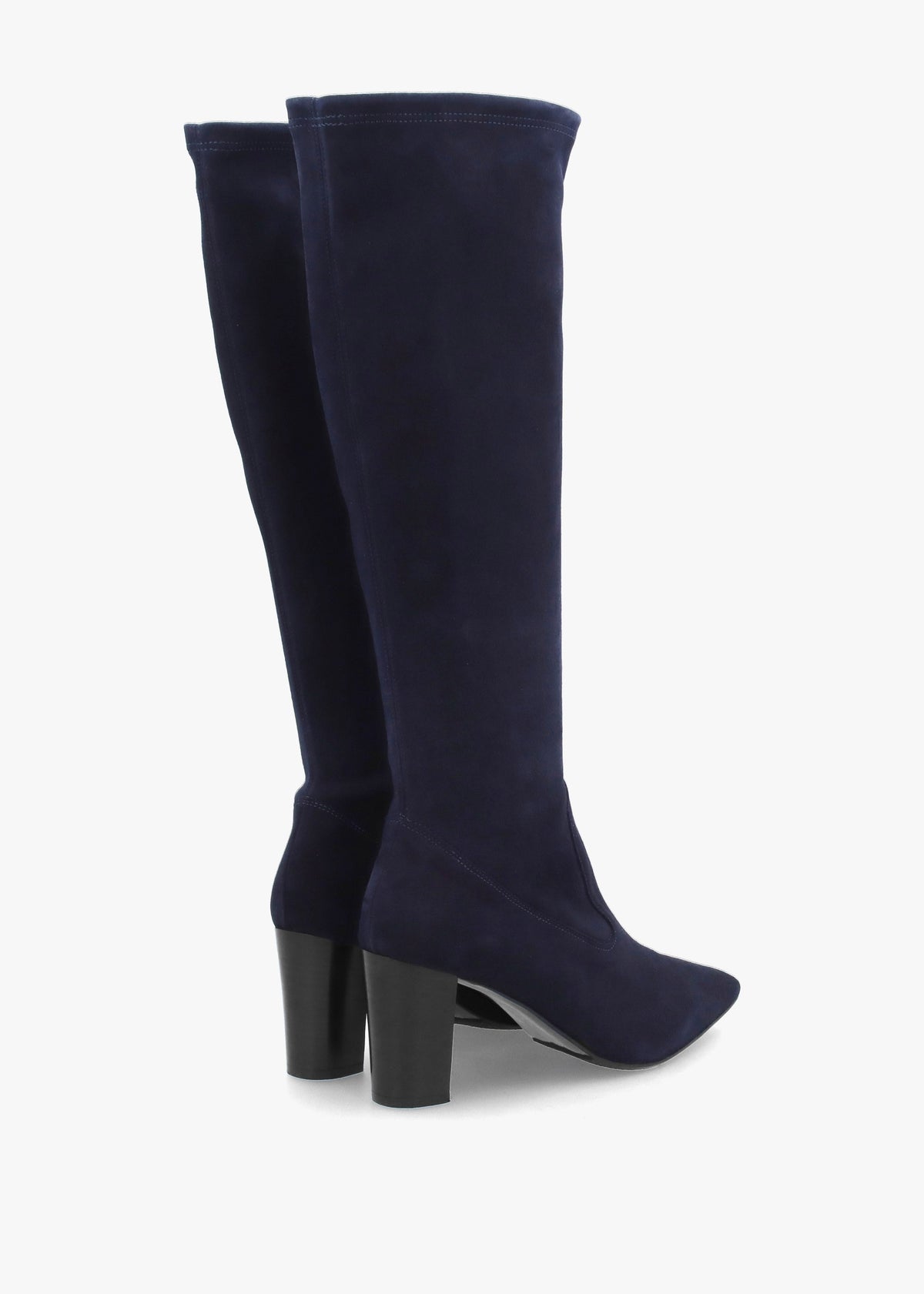 Navy Suede Block Heel Knee Boots