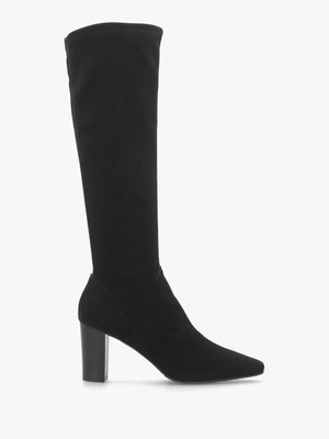 Black Suede Block Heel Knee Boots