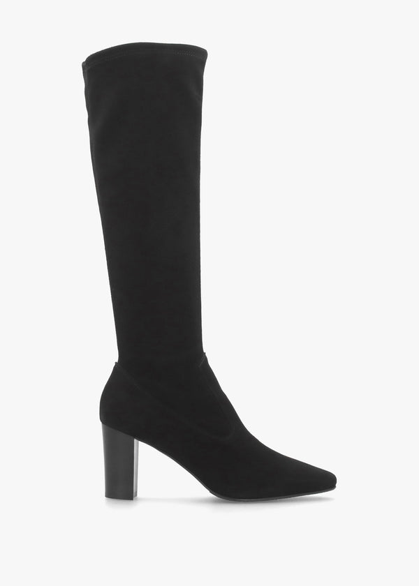 Black Suede Block Heel Knee Boots