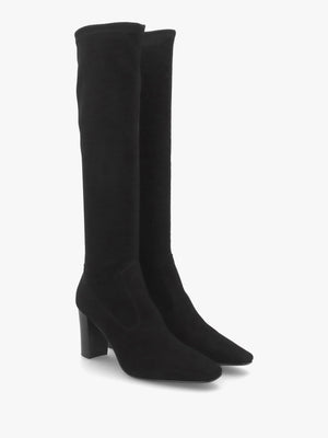 Black Suede Block Heel Knee Boots