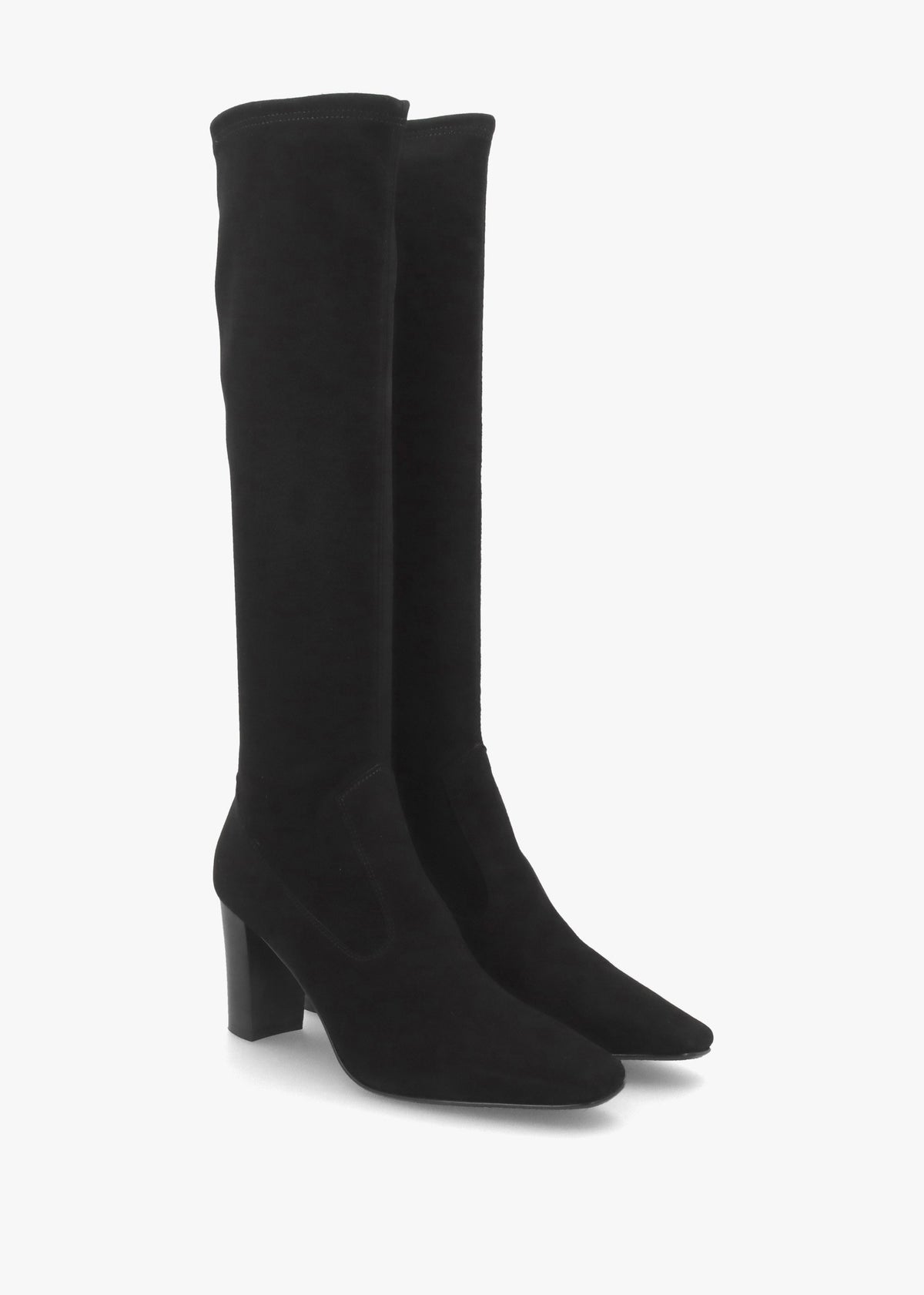 Black Suede Block Heel Knee Boots