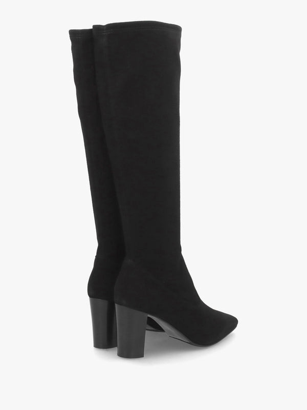 Black Suede Block Heel Knee Boots