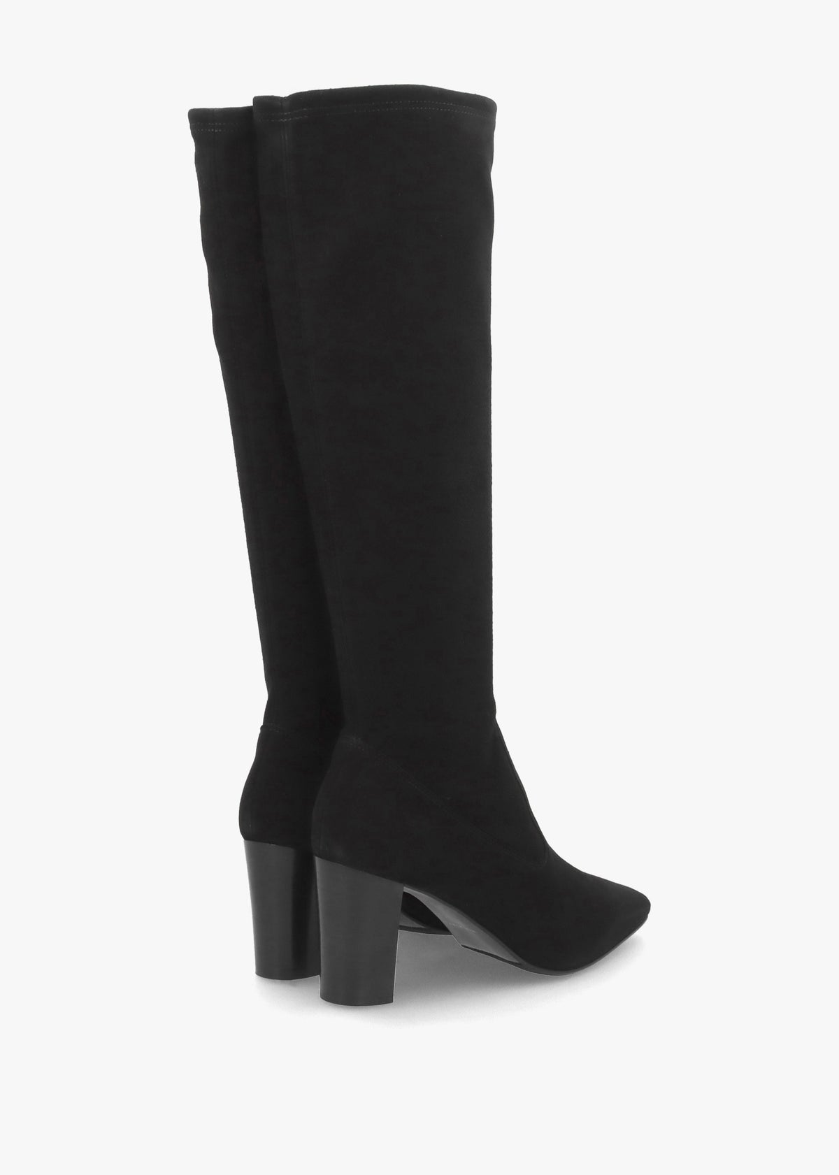 Black Suede Block Heel Knee Boots
