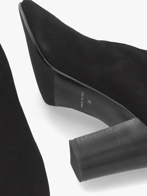 Black Suede Block Heel Knee Boots