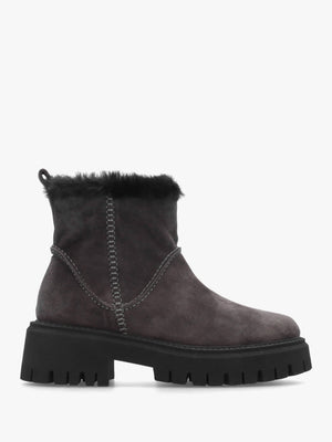 Dark Grey Suede Chunky Ankle Boots