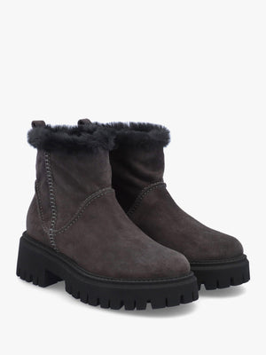 Dark Grey Suede Chunky Ankle Boots