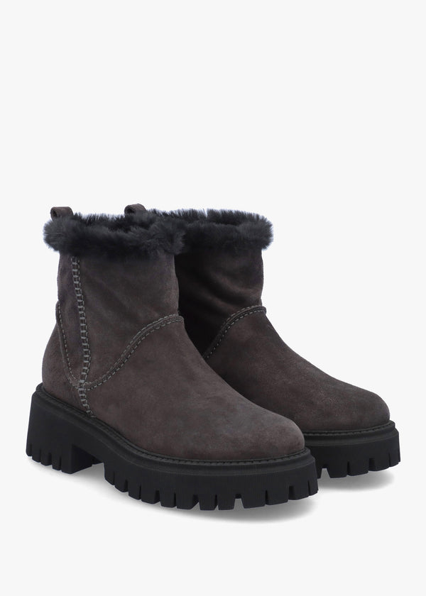 Dark Grey Suede Chunky Ankle Boots