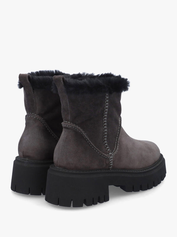Dark Grey Suede Chunky Ankle Boots