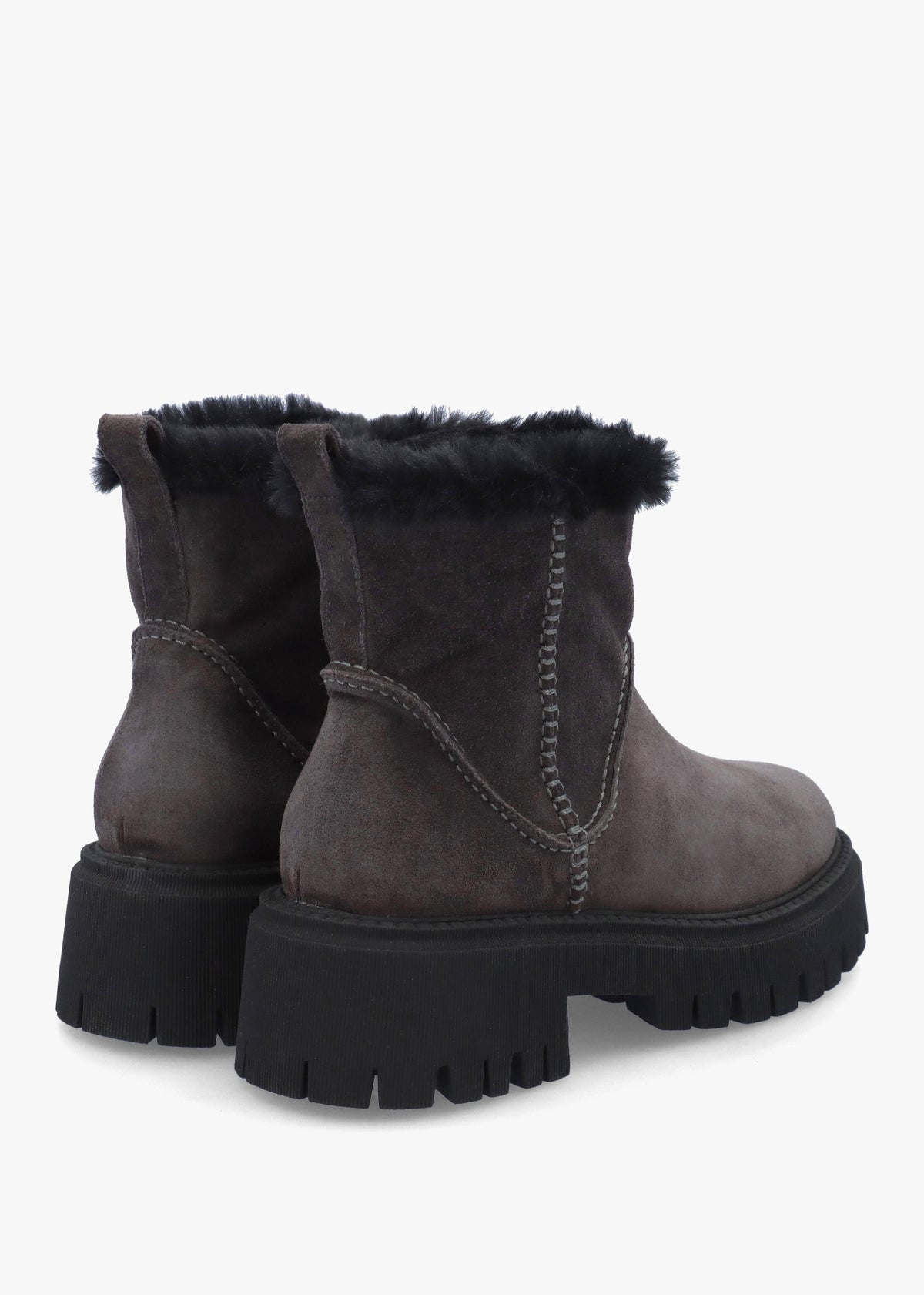 Dark Grey Suede Chunky Ankle Boots