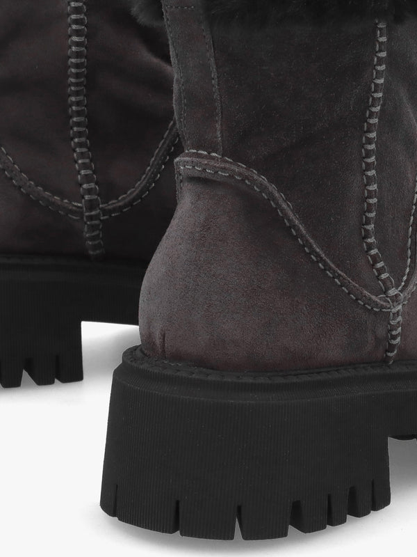 Dark Grey Suede Chunky Ankle Boots