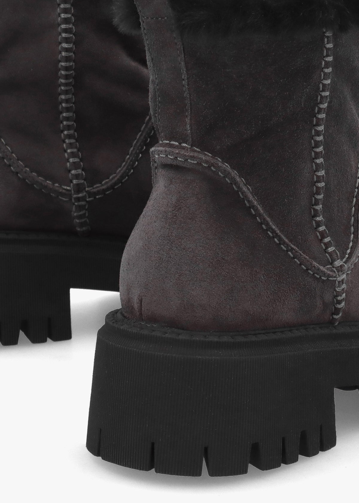 Dark Grey Suede Chunky Ankle Boots