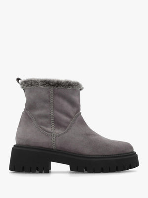 Light Grey Suede Chunky Ankle Boots