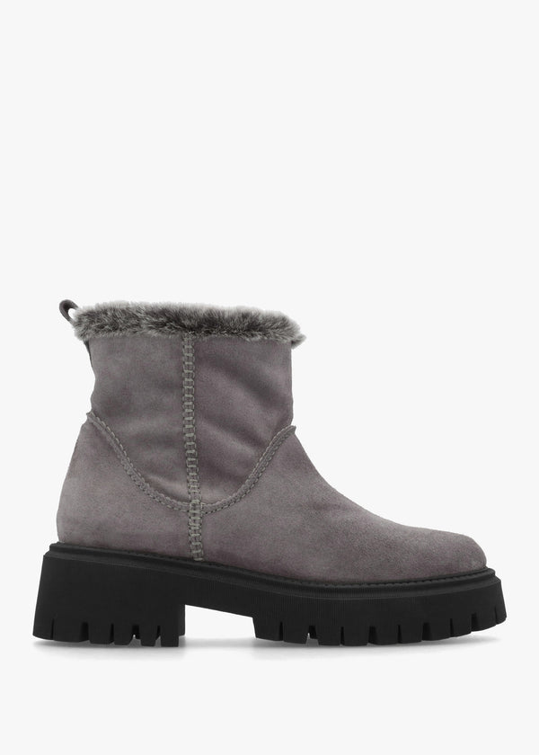 Light Grey Suede Chunky Ankle Boots