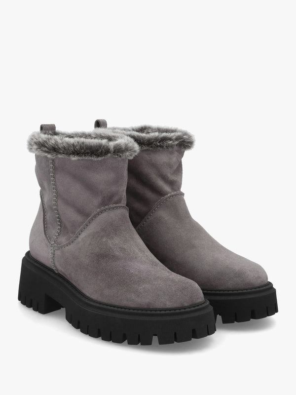 Light Grey Suede Chunky Ankle Boots