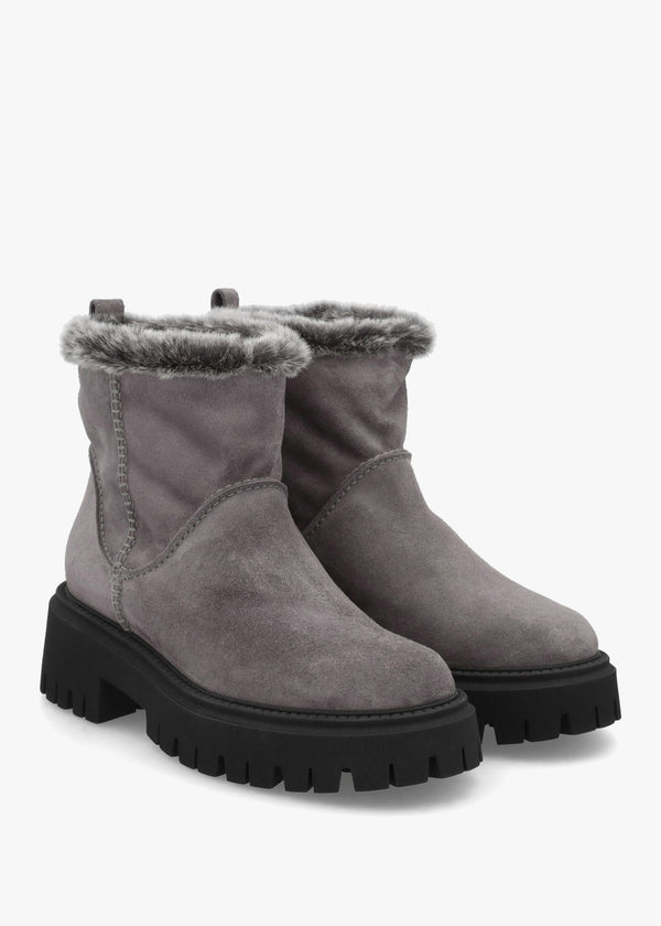 Light Grey Suede Chunky Ankle Boots