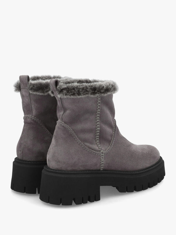 Light Grey Suede Chunky Ankle Boots
