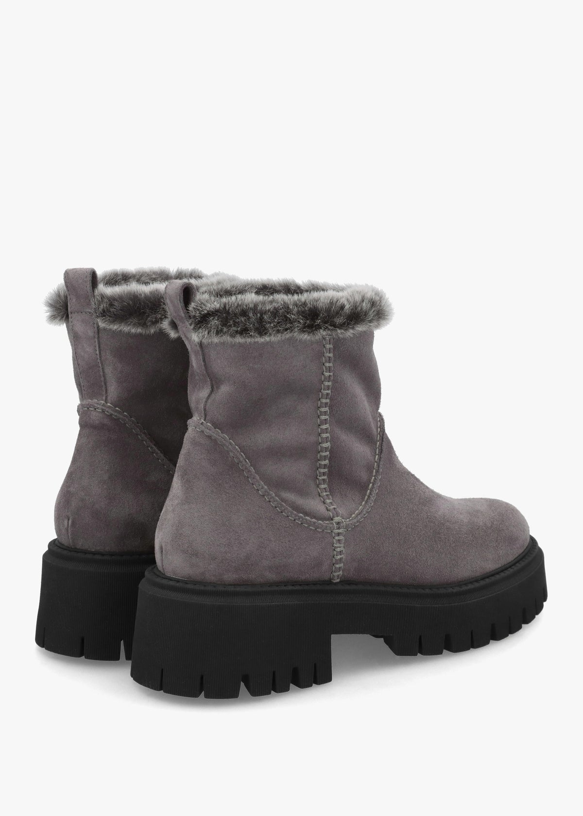 Light Grey Suede Chunky Ankle Boots