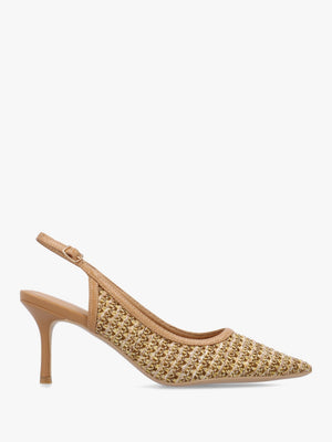 Rachel Tan Woven Sling Back Heeled Court Shoes