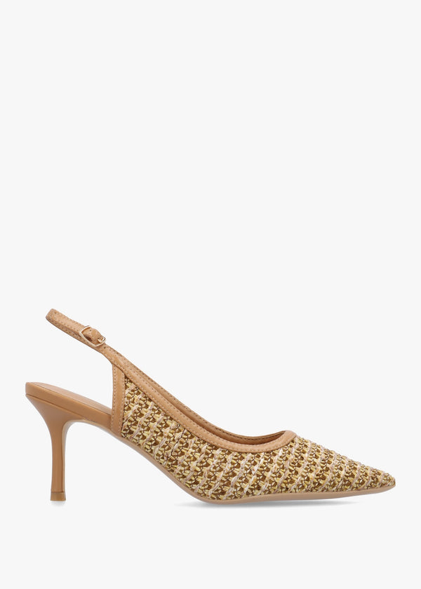 Rachel Tan Woven Sling Back Heeled Court Shoes