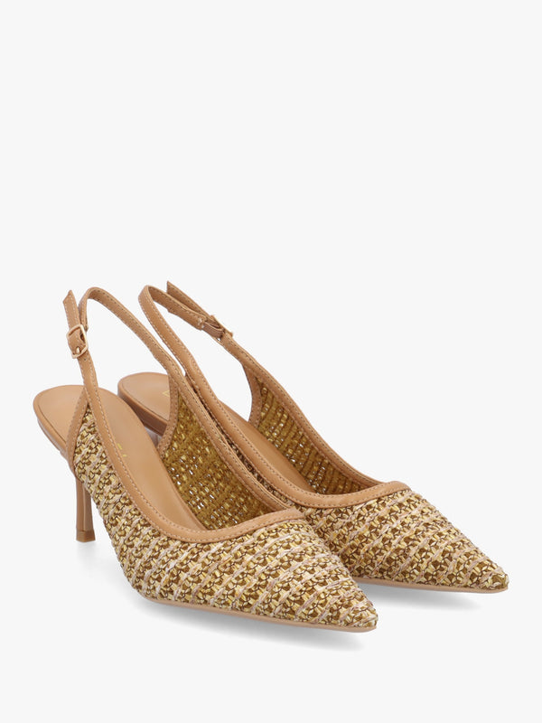 Rachel Tan Woven Sling Back Heeled Court Shoes