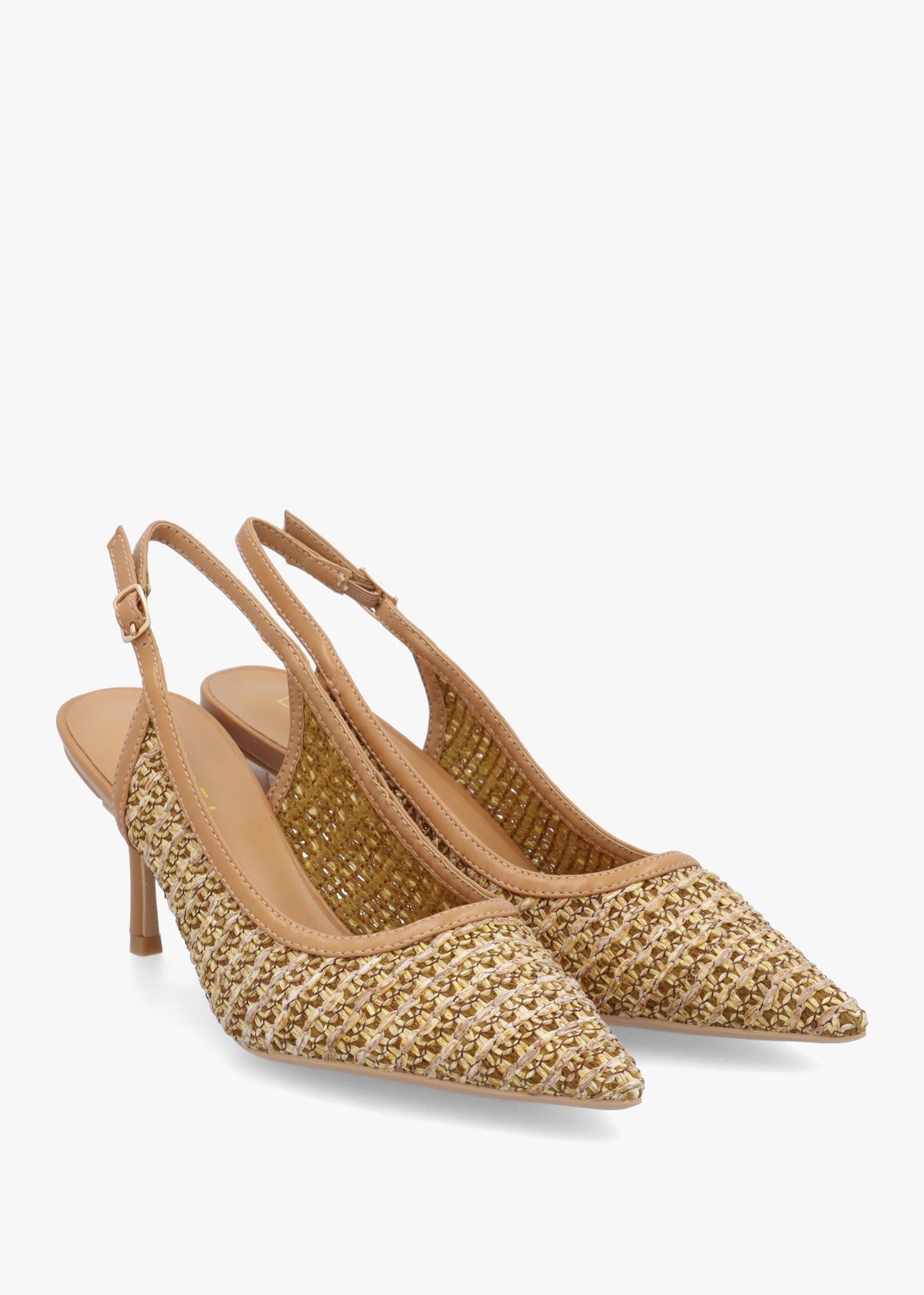 Rachel Tan Woven Sling Back Heeled Court Shoes