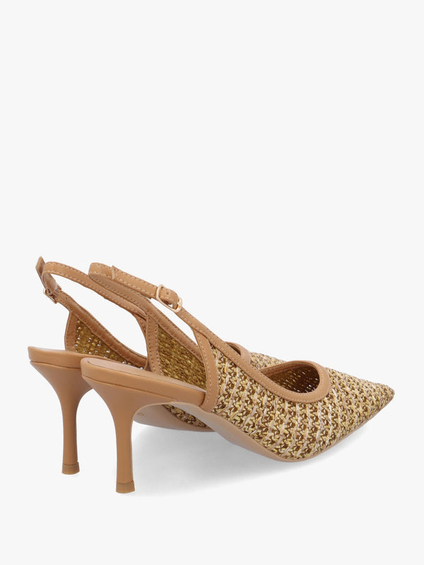Rachel Tan Woven Sling Back Heeled Court Shoes